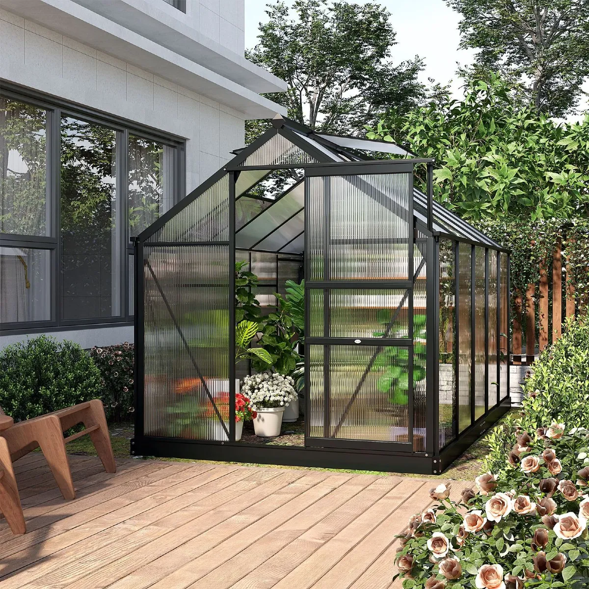 6 x 10ft Polycarbonate Greenhouse Large Walk In Gr - Image 1