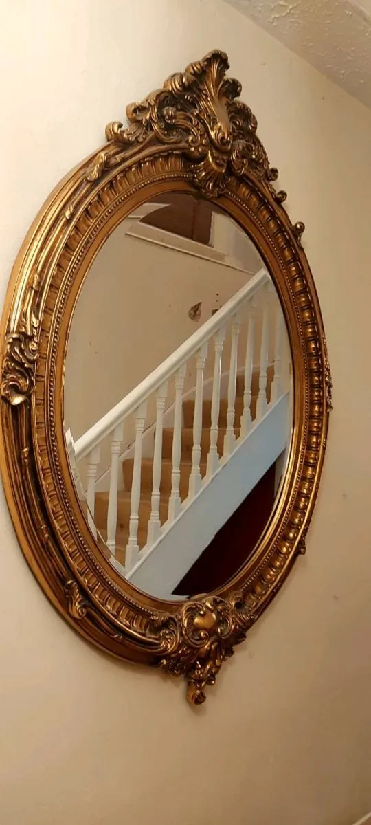 French  Rococo style oval gilt mirror. - Image 1