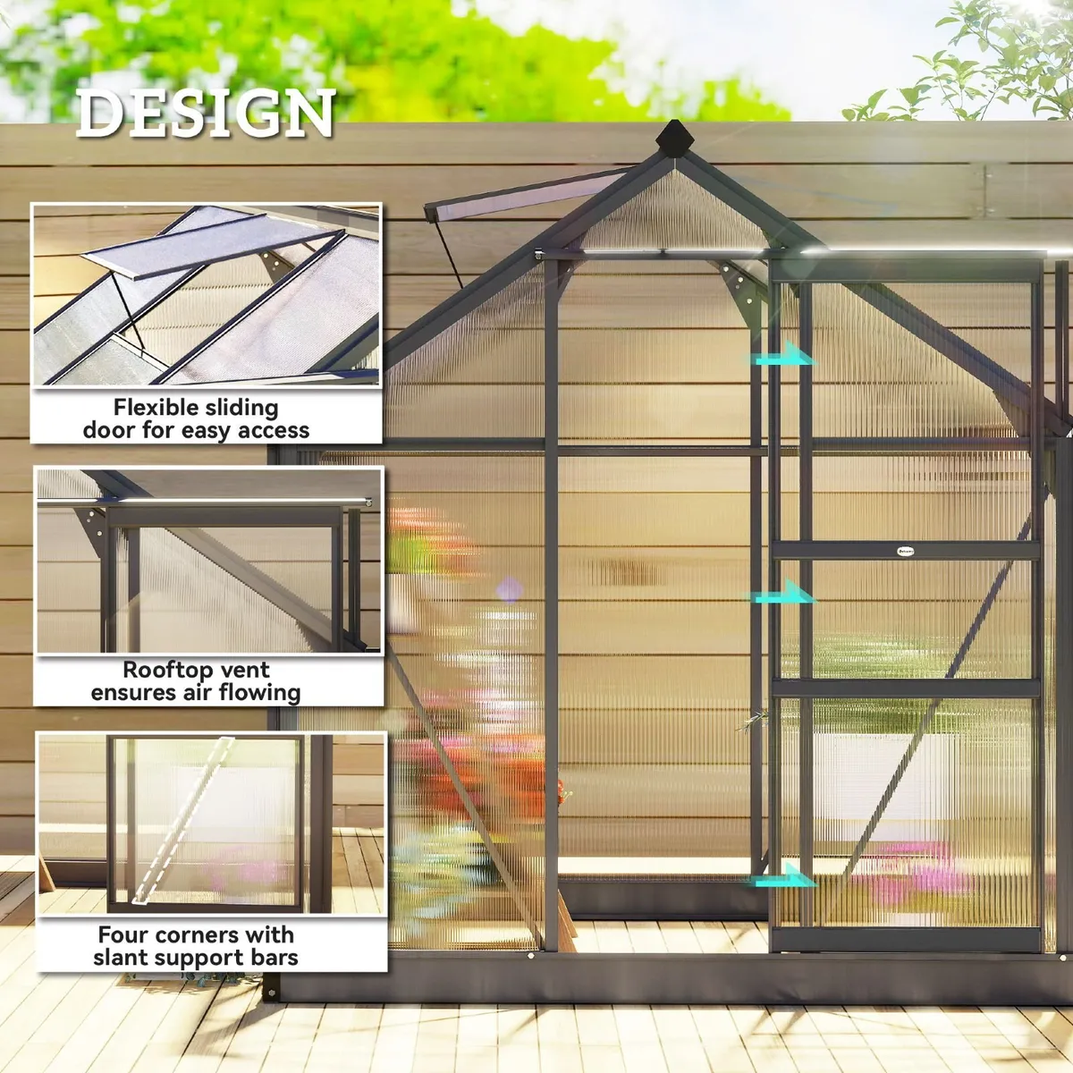 Large 6 x 6ft Polycarbonate Greenhouse - Image 3