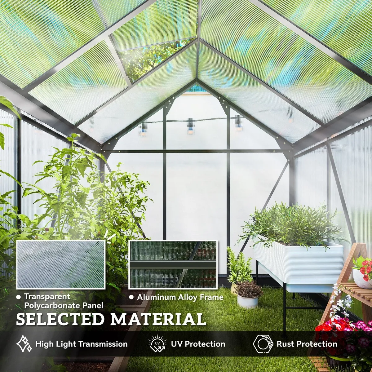 Large 6 x 6ft Polycarbonate Greenhouse - Image 4