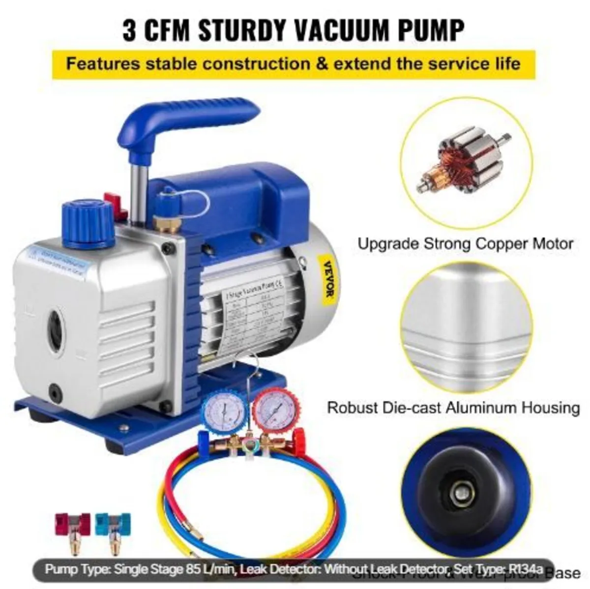 3CFM 1/4HP Refrigerant Vacuum Pump Kit - Image 2