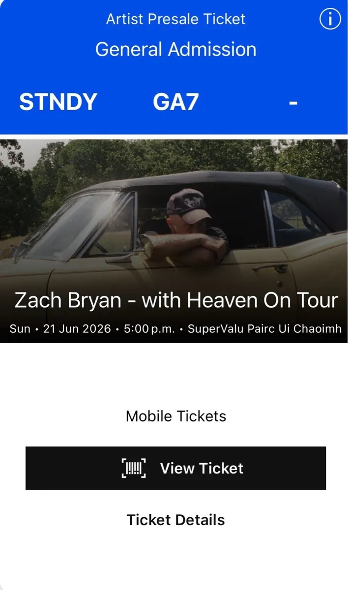Zach Bryan Tickets Standing x2 21st June