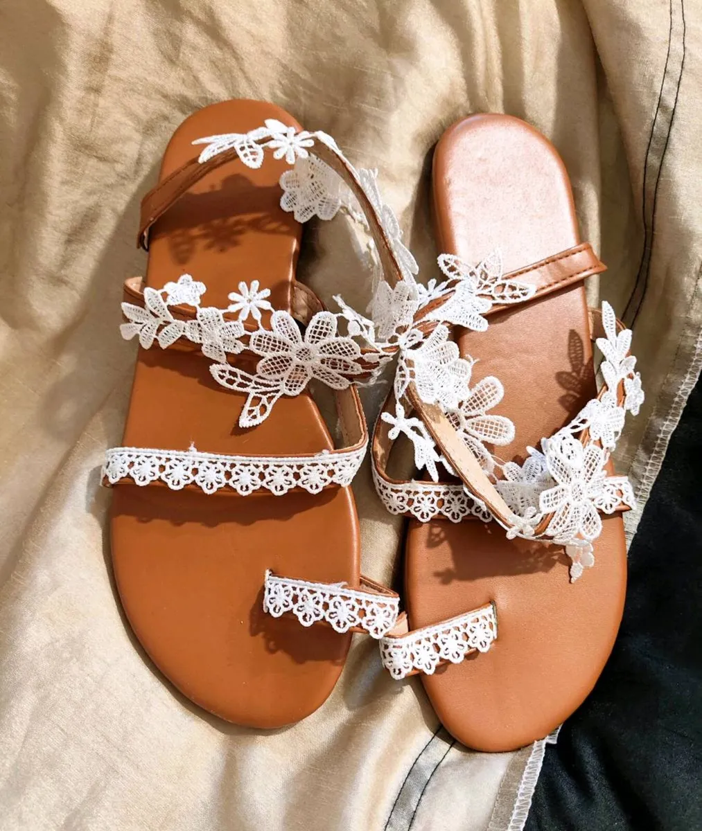 Women’s Lace Flat Sandals – Size 43 - Image 1