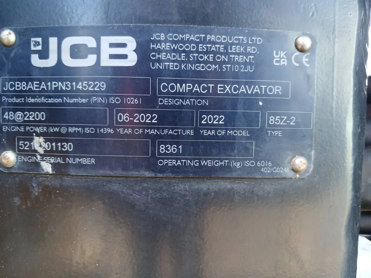 2022 JCB 85Z-2 Excavator - Image 4