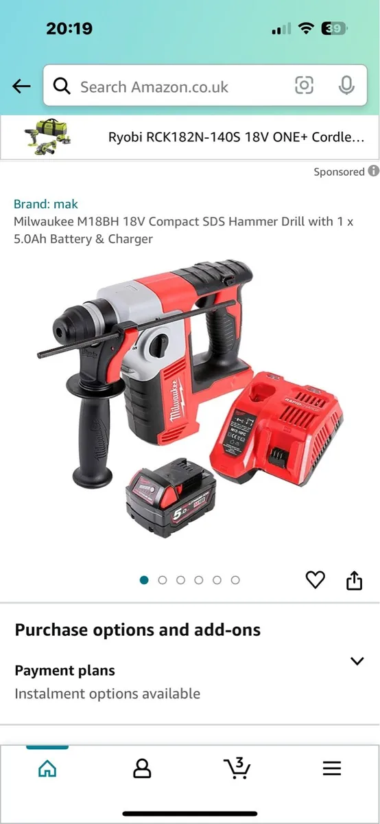 Milwaukee SDS M18 18v drill with 5ah battery and c - Image 1