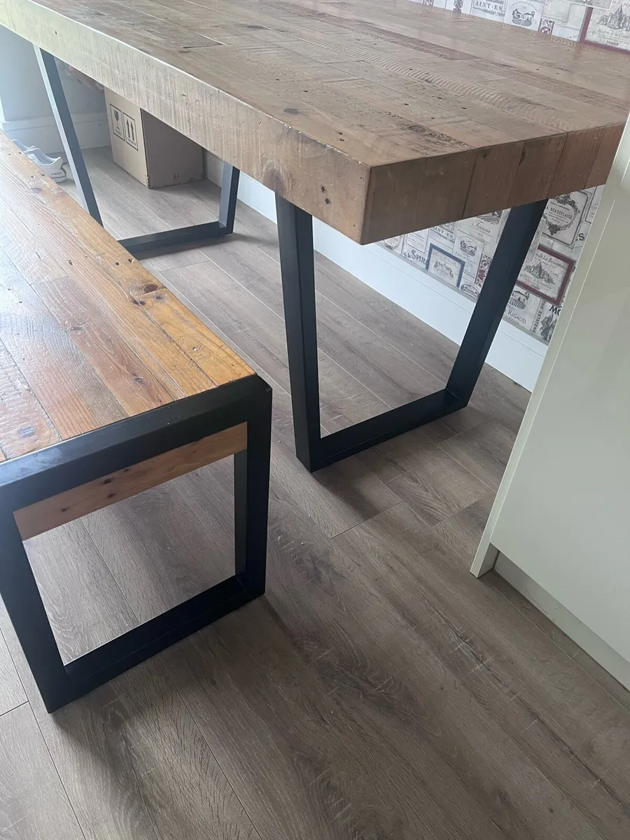 Reclaimed wooden table and bench - Image 2