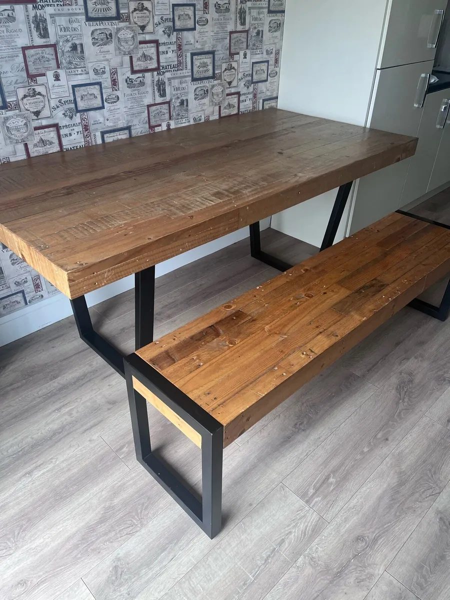 Reclaimed wooden table and bench - Image 1