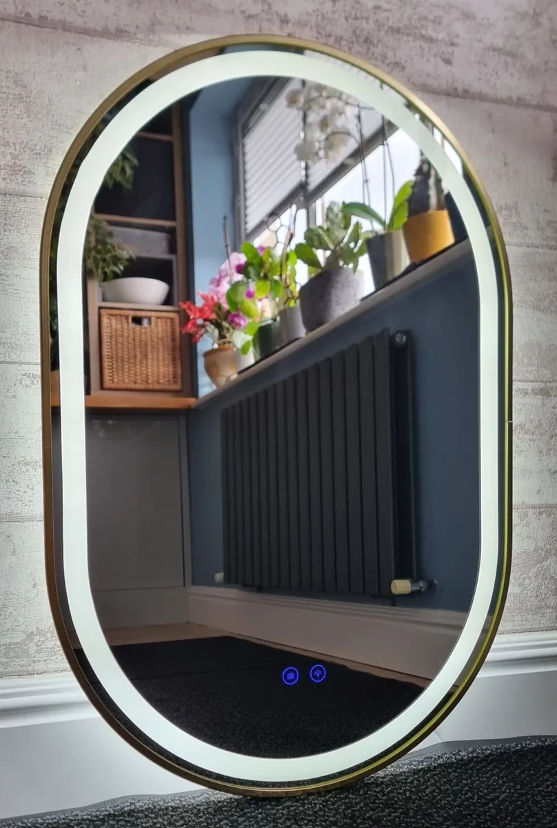 LED Bathroom Mirror Gold Frame Antifog 60x90cm - Image 2