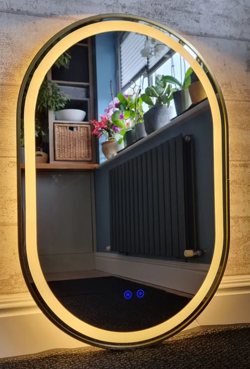 LED Bathroom Mirror Gold Frame Antifog 60x90cm - Image 3