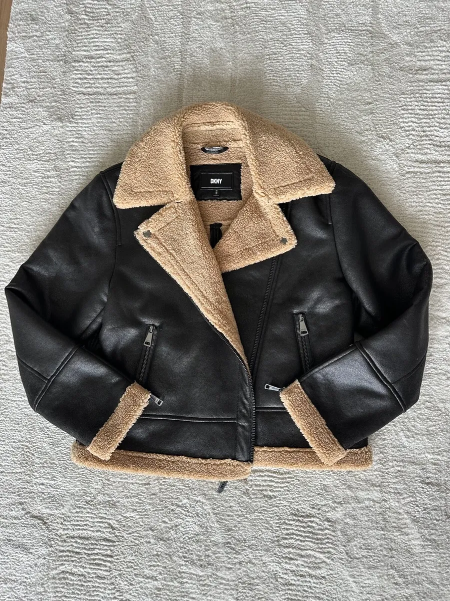 DKNY Faux Shearling Aviator Jacket — Size M - Image 1
