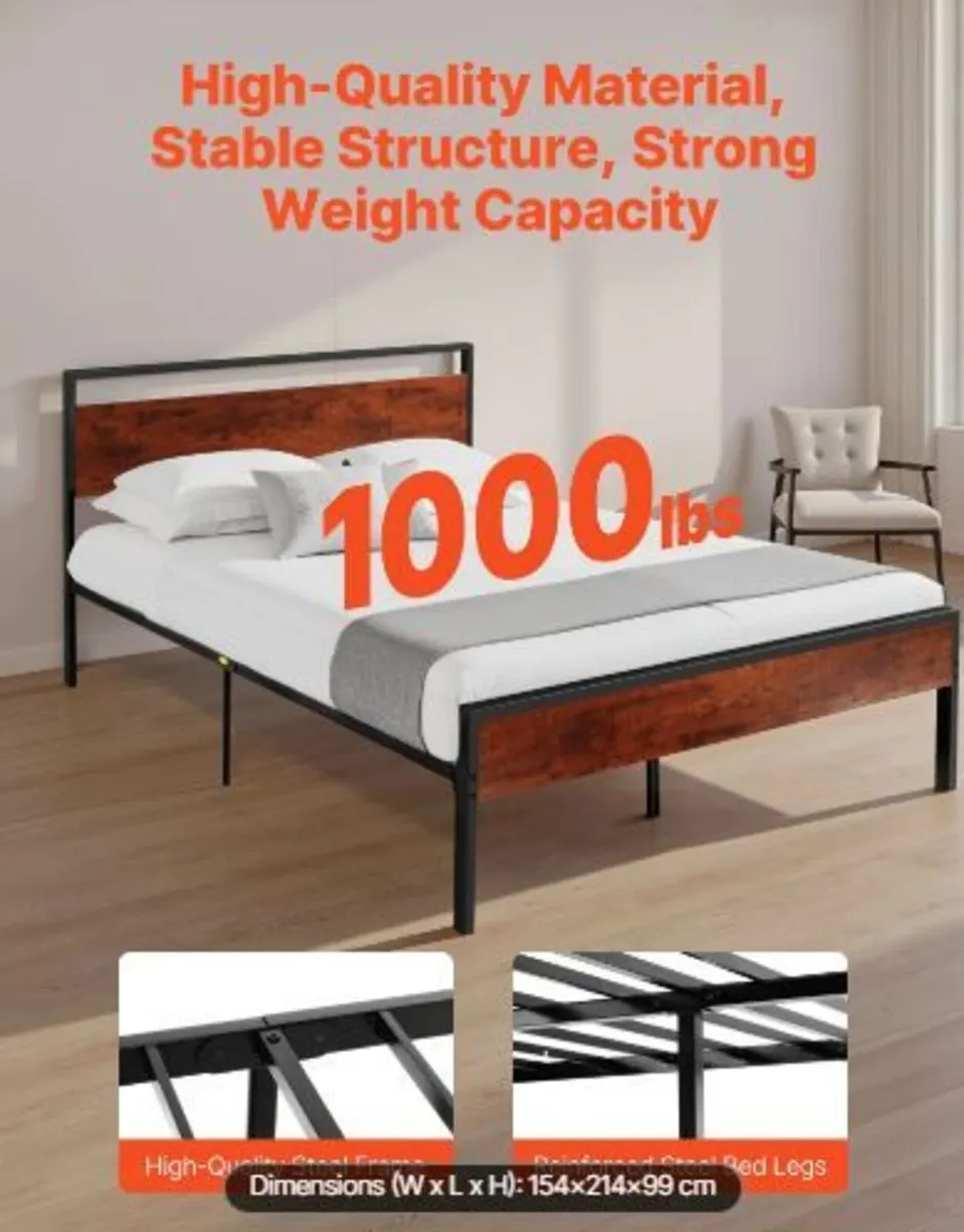 Queen Size Bed Frame, 35 cm Black Metal - Image 3