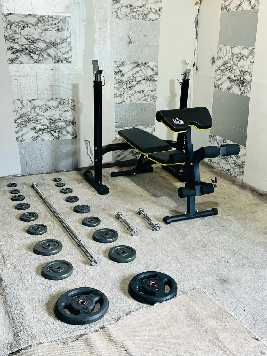 CAST IRON WEIGHTS RACK BENCH BARBELL DUMBBELLS - Image 3