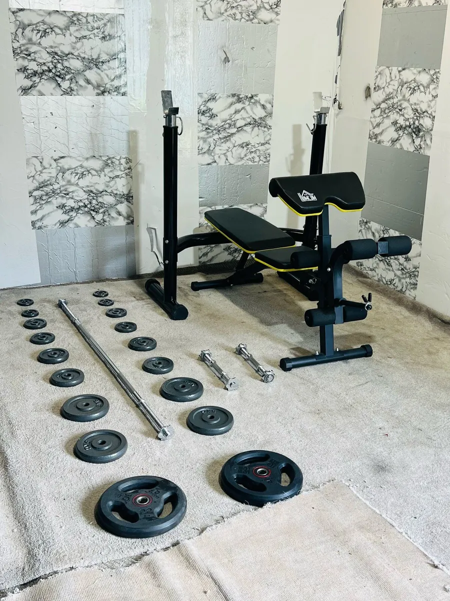 CAST IRON WEIGHTS RACK BENCH BARBELL DUMBBELLS - Image 4