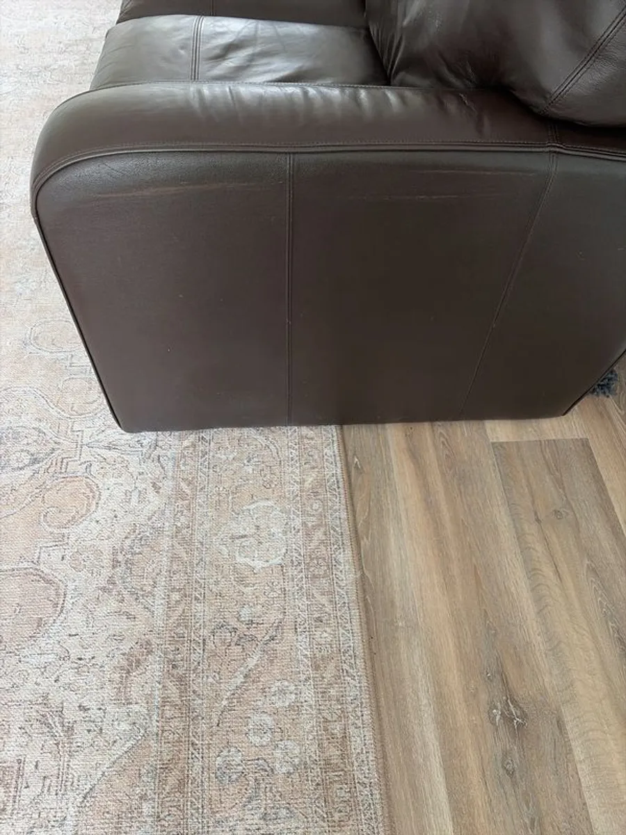 2 Italian Brown leather sofas and footstools - Image 3