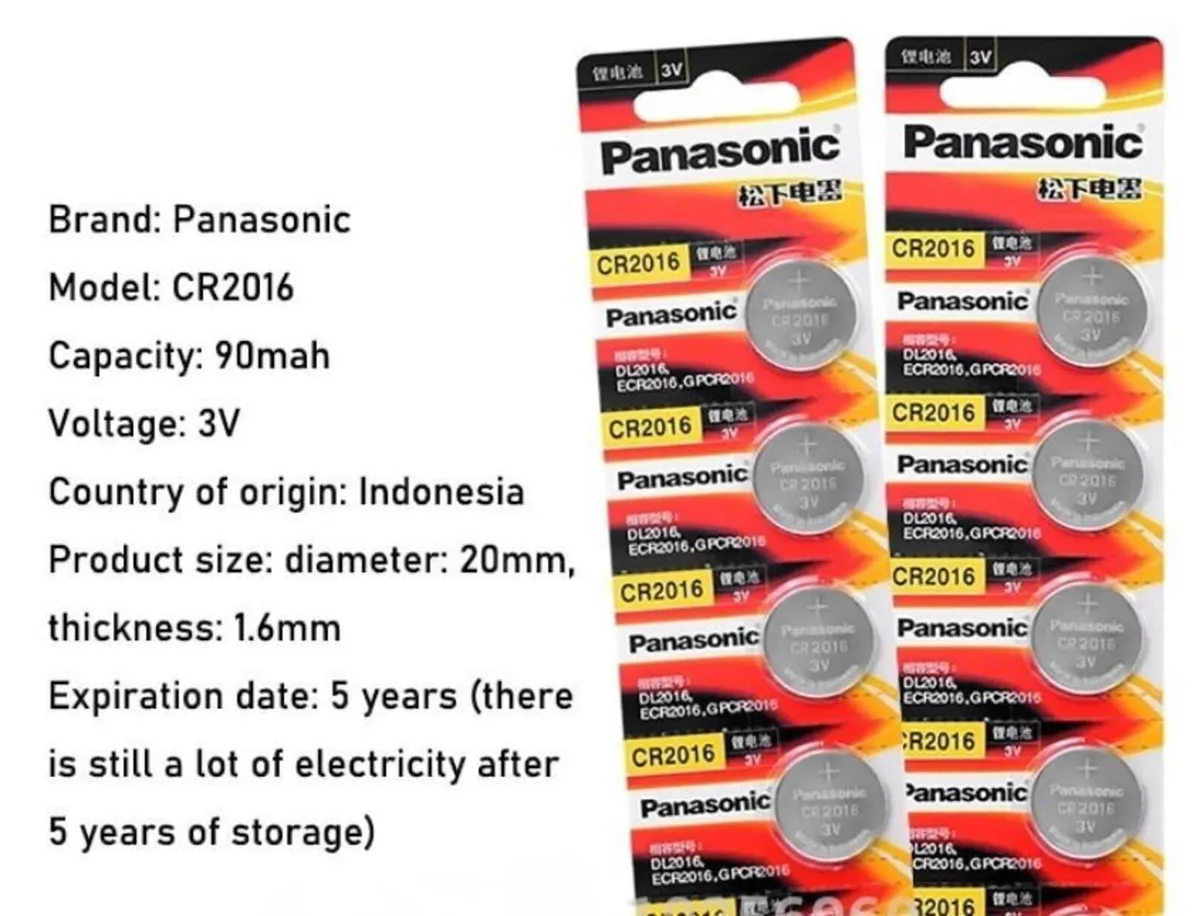 Panasonic CR2016 Battery 3V Lithium 5 Pack - Image 2