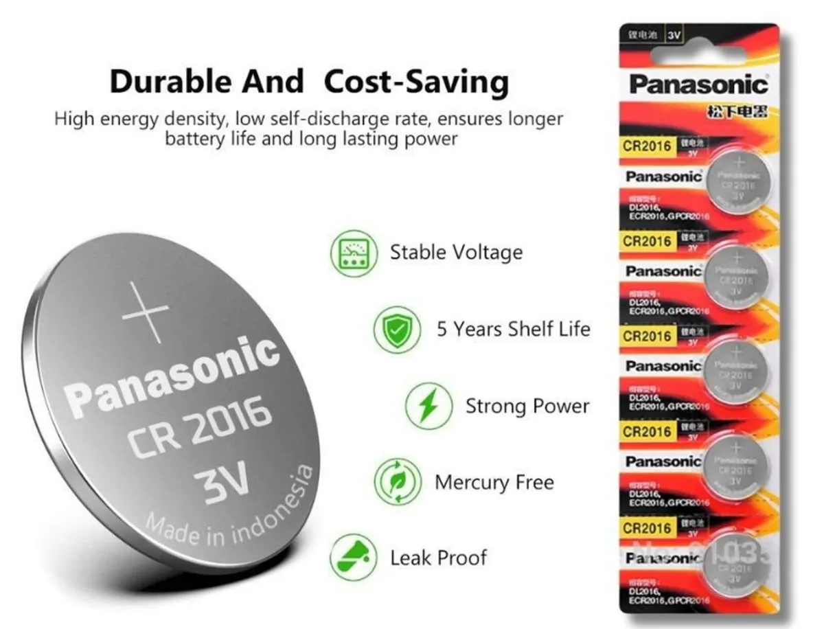 Panasonic CR2016 Battery 3V Lithium 5 Pack - Image 4