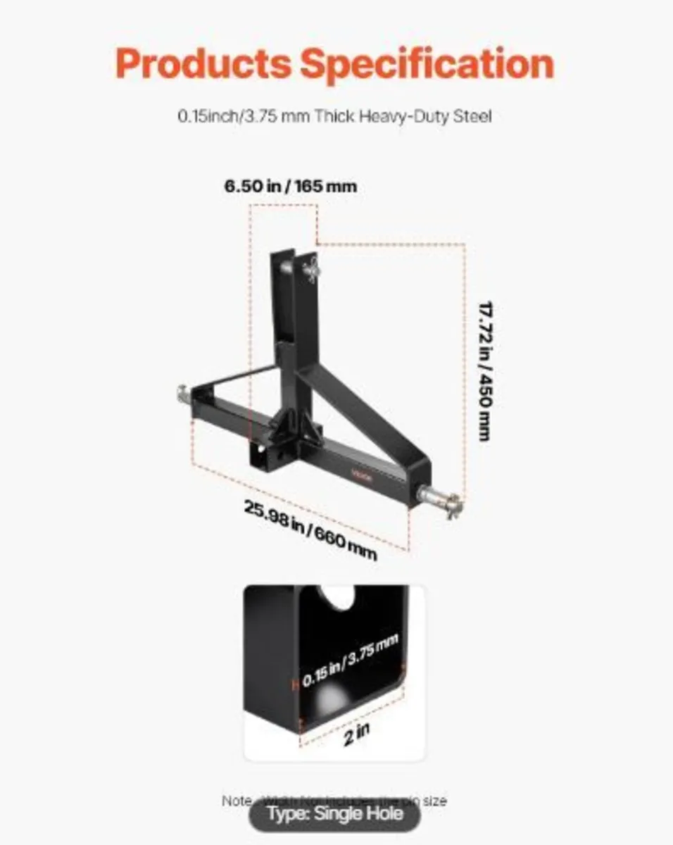 3 Point Trailer Hitch with 2 in Receiver - Image 4