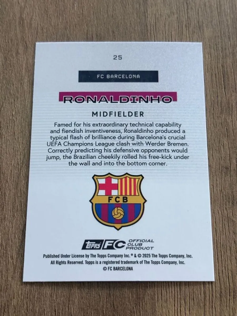 2025 Barcelona Team Set Ronaldinho Bona Fide Baller 4/10 Black - Image 3