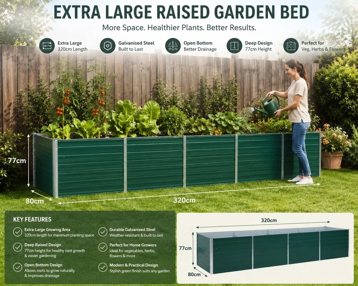 Extra Large Raised Garden Bed 320cm Galvanised Ste - Image 1