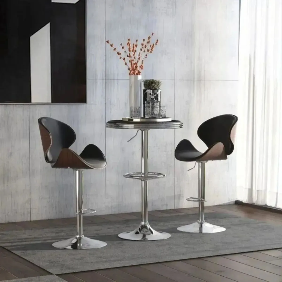 Table Faux Leather Cafe Bistro Round Black - Image 4