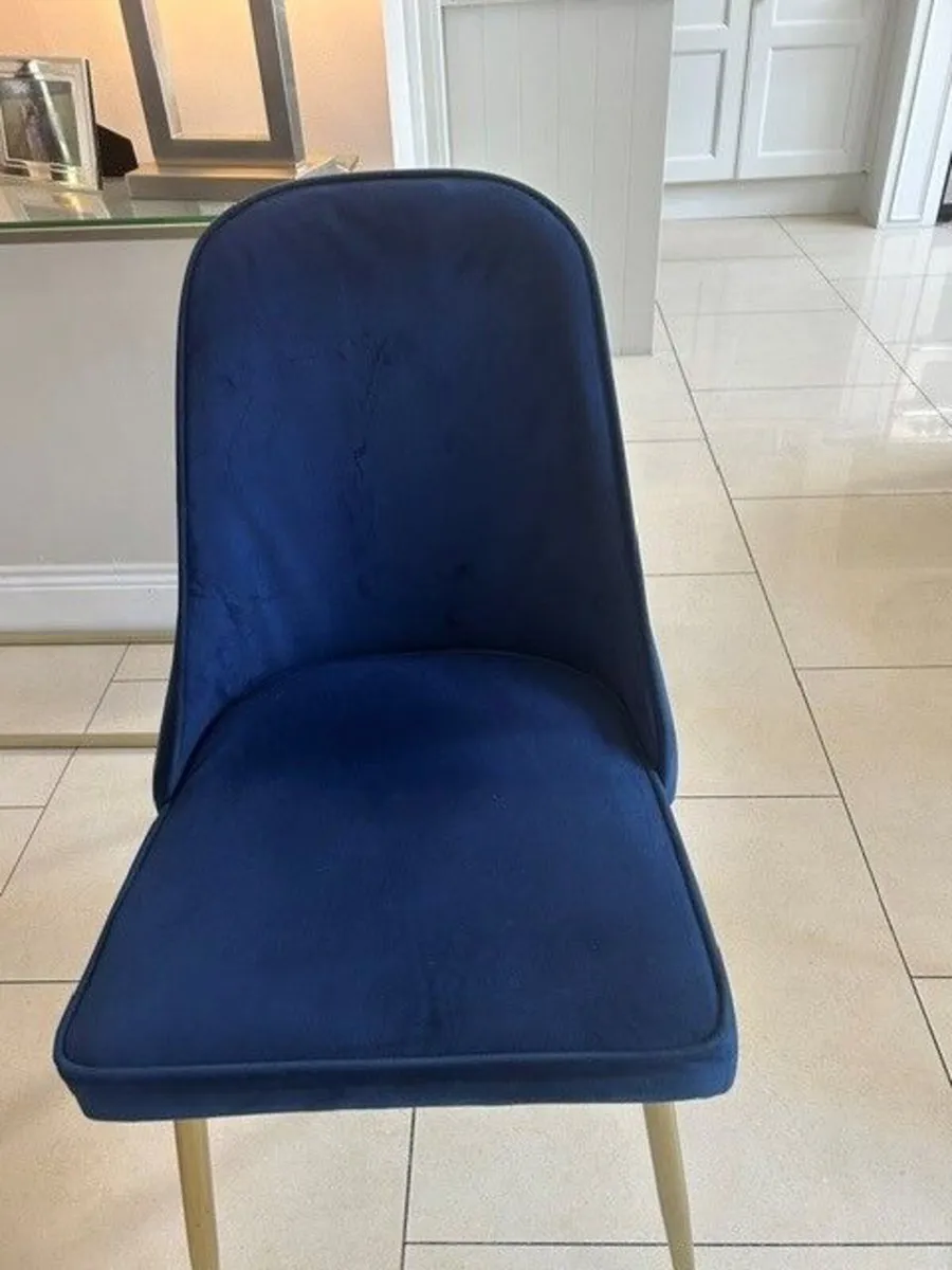 Navy velvet dining chairs - Image 3