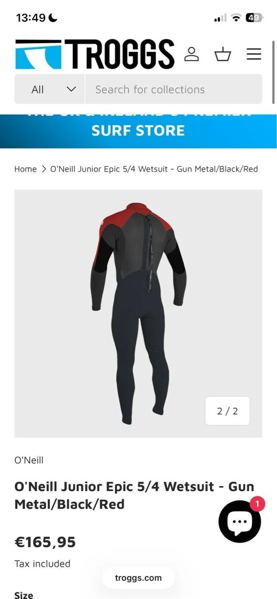 O’Neill Junior Epic 5/4 Wetsuit Size 14 – Like New - Image 3
