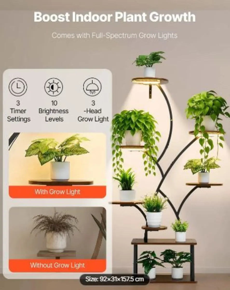 Plant Stand Indoor with Grow Lights, 157.5cm - Image 2
