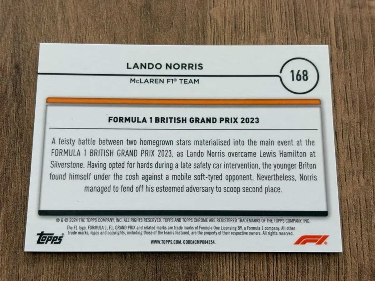 Lando Norris 2024 Topps Chrome F1 Logo Orange /25 Refractor Formula 1 SSP #168 - Image 2