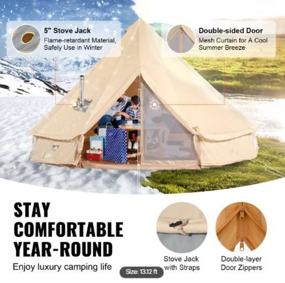 Canvas Bell Tent, 4 Seasons 3 m/9.8ft - Image 4