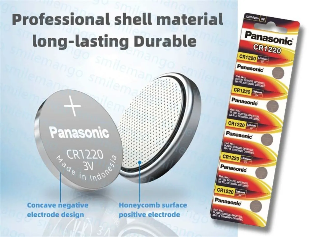 5x Panasonic CR1220 3V Lithium Coin Cell Batteries - Image 2