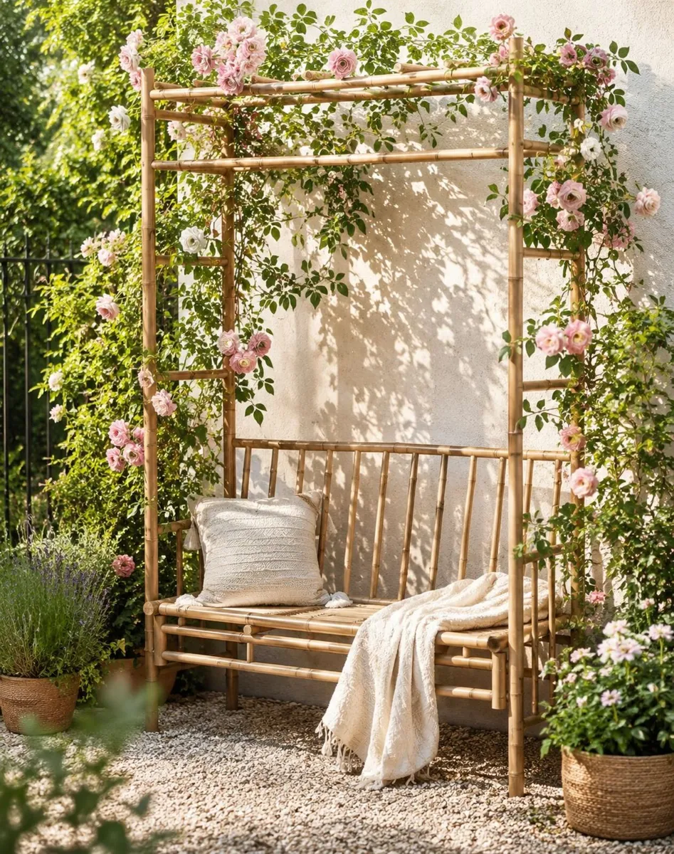 Bamboo Garden Bench with Pergola | Outdoor Trellis - Image 2