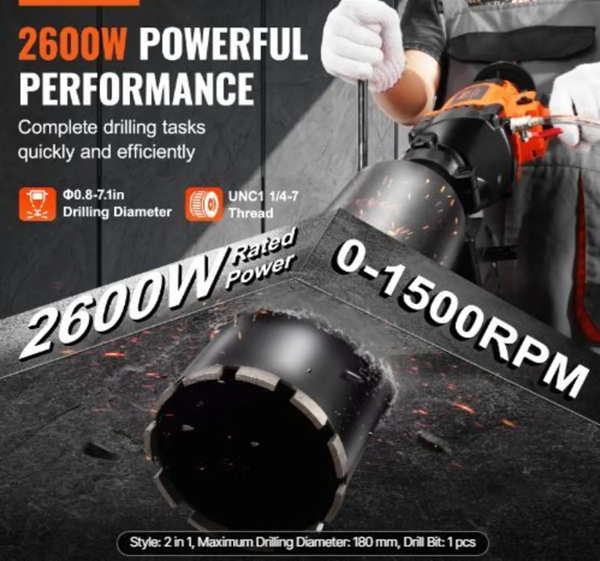 Core Drill Machine 2.03-18 cm Dia 2600W - Image 2
