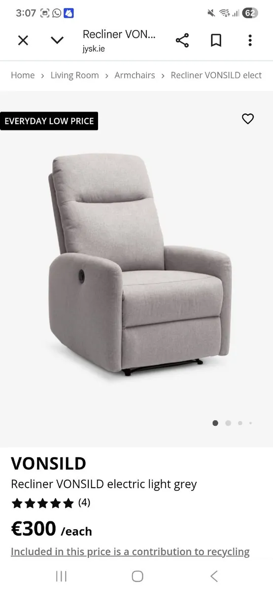 Jysk VONSILD Recliner electric light grey - Image 1