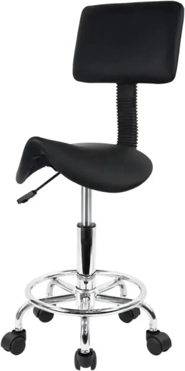 Saddle Stool PU Leather Swivel with Foot Rest - Image 4