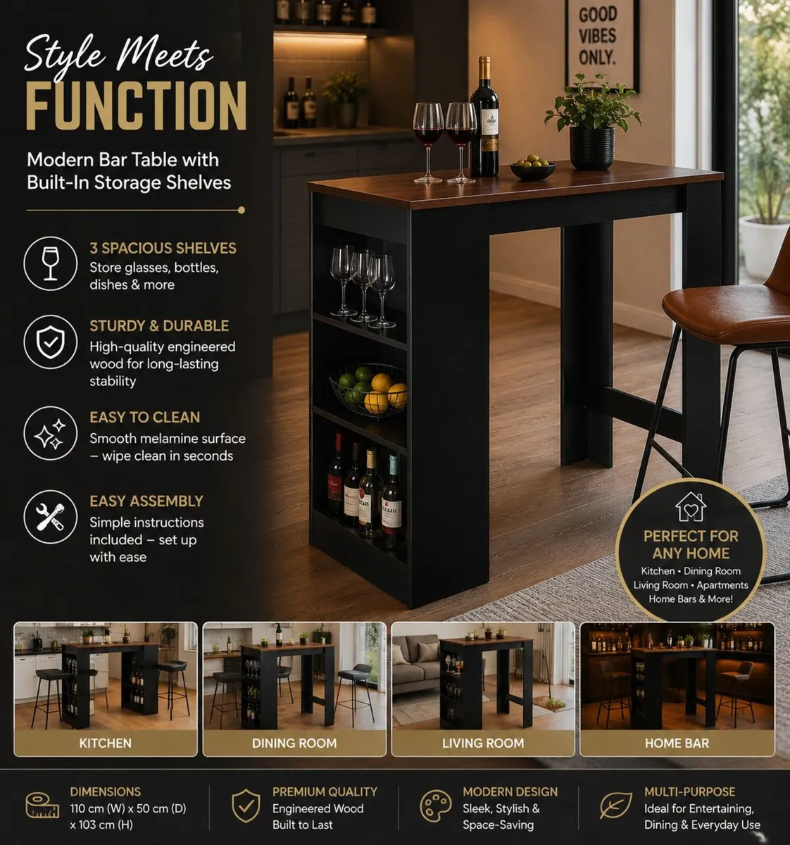 Compact Home Bar Table With Storage Shelves - Image 1