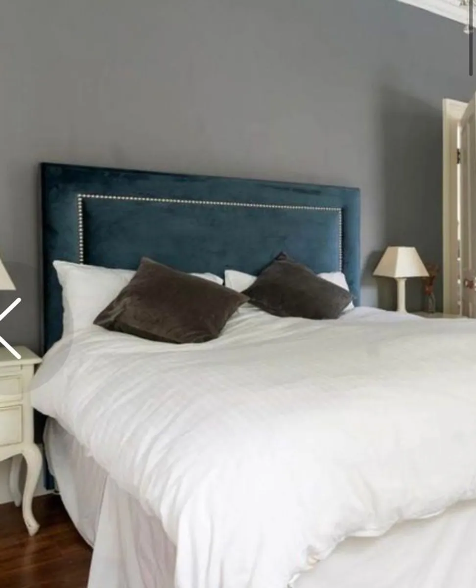 Luxury Teal Velvet King Size Headboard. Stud Detail. Excellent Condition - Image 1