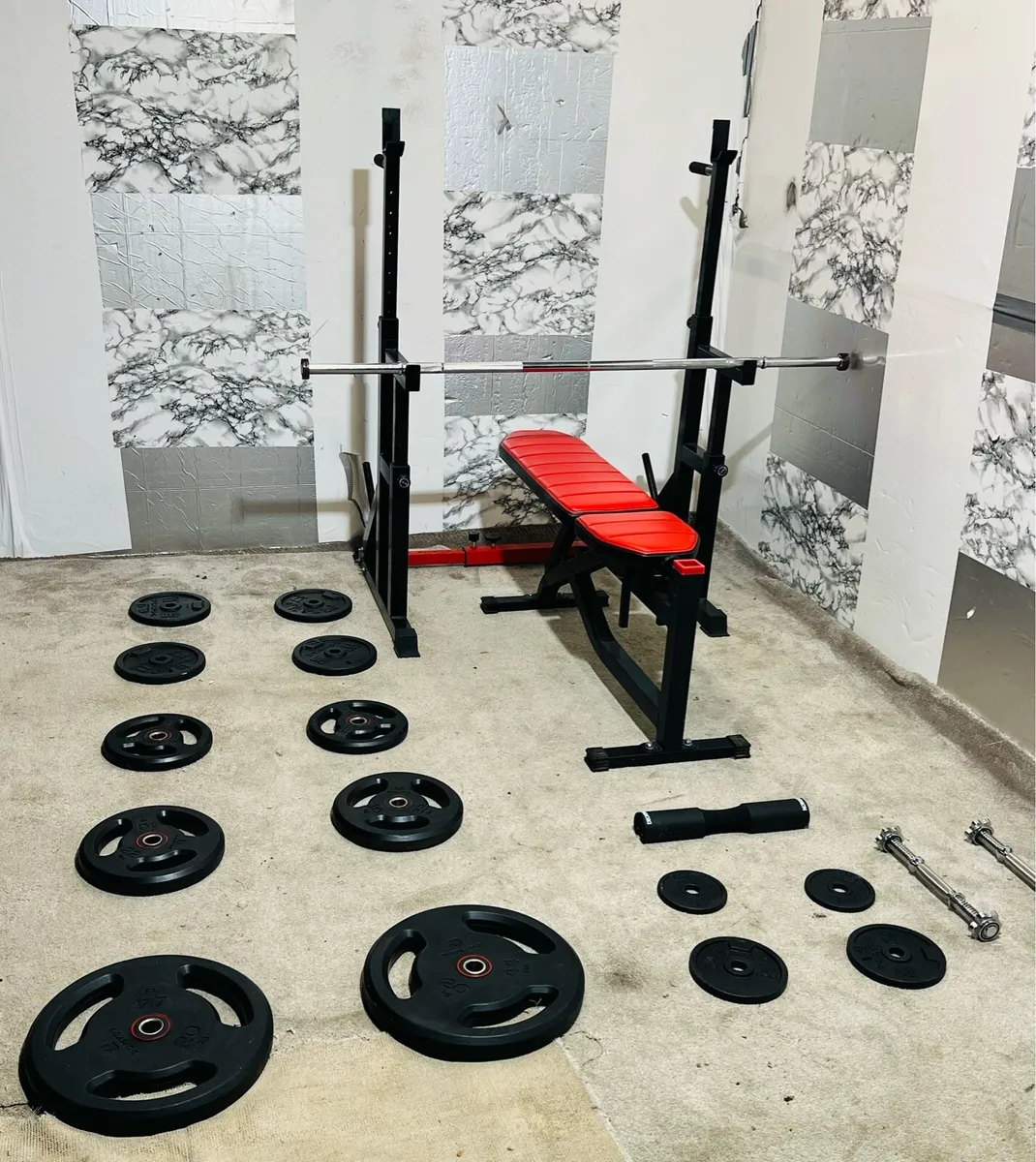106KG LIFE TIME RUBBER COATED WEIGHTS RACK BENCH+ - Image 4