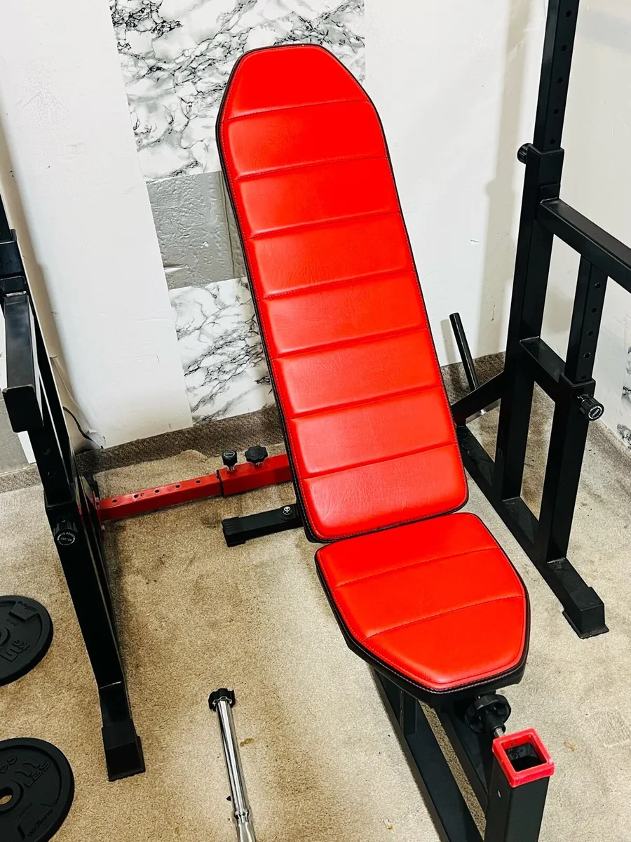 106KG LIFE TIME RUBBER COATED WEIGHTS RACK BENCH+ - Image 2