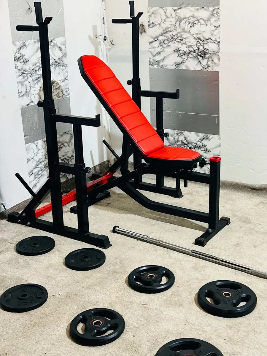 106KG LIFE TIME RUBBER COATED WEIGHTS RACK BENCH+ - Image 3