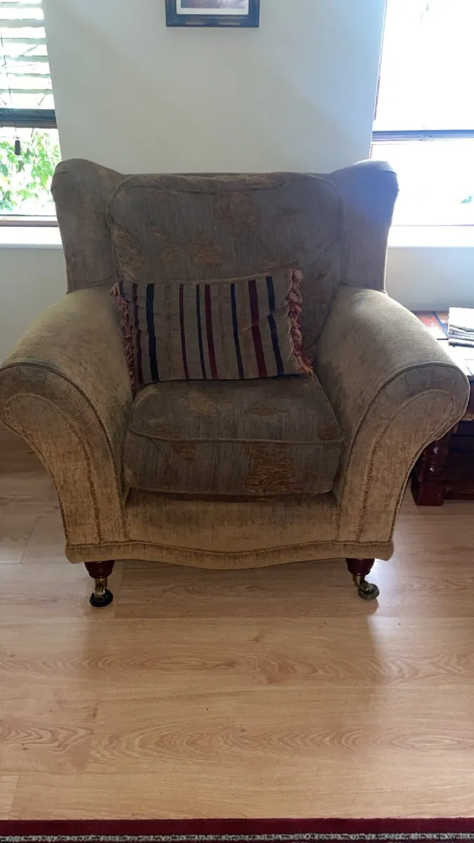 Sofa  and two armchairs with footstools - Image 1