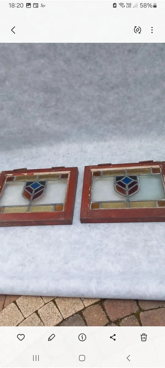 9 vintage stained glass window panes. - Image 1