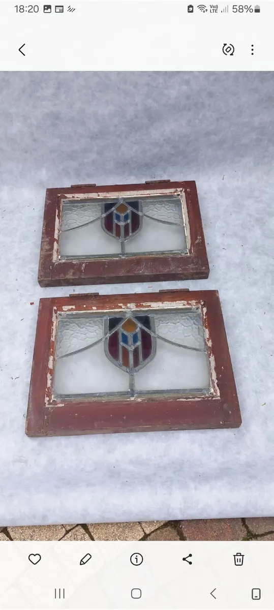 9 vintage stained glass window panes. - Image 2