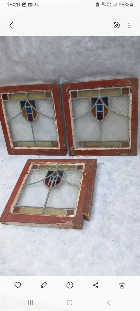 9 vintage stained glass window panes. - Image 4