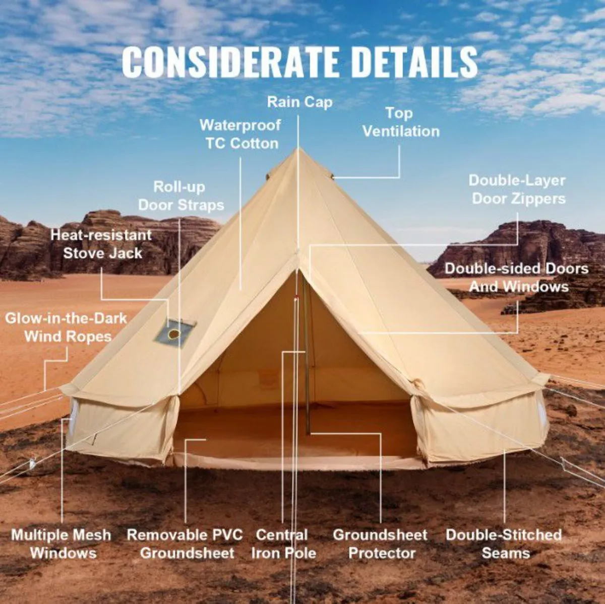 4 Seasons 4 m/13.12 ft Yurt Tent, Canvas Bell Tent - Image 4