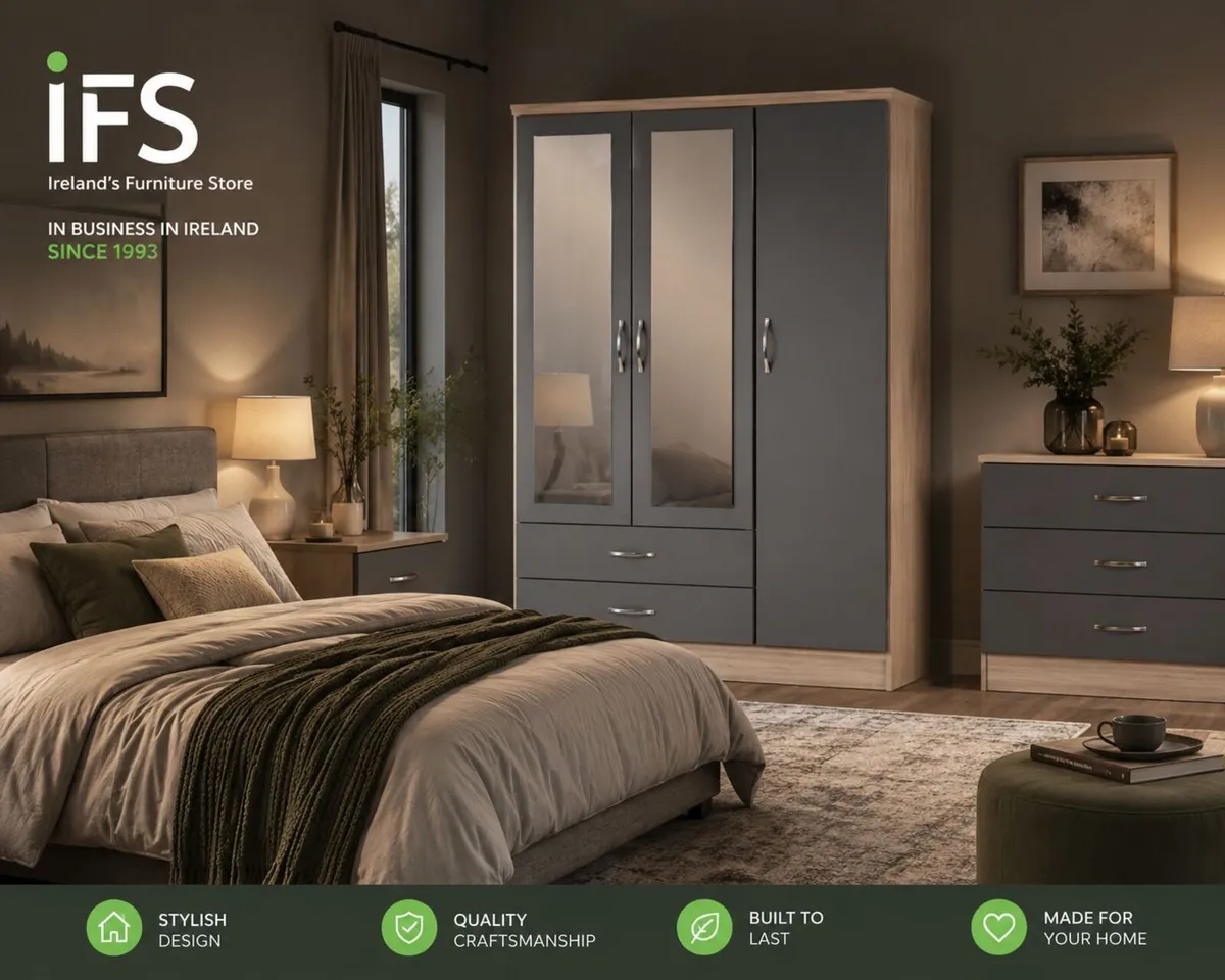 3 Door Mirrored Wardrobe – Grey or White  ONLY 349 - Image 2
