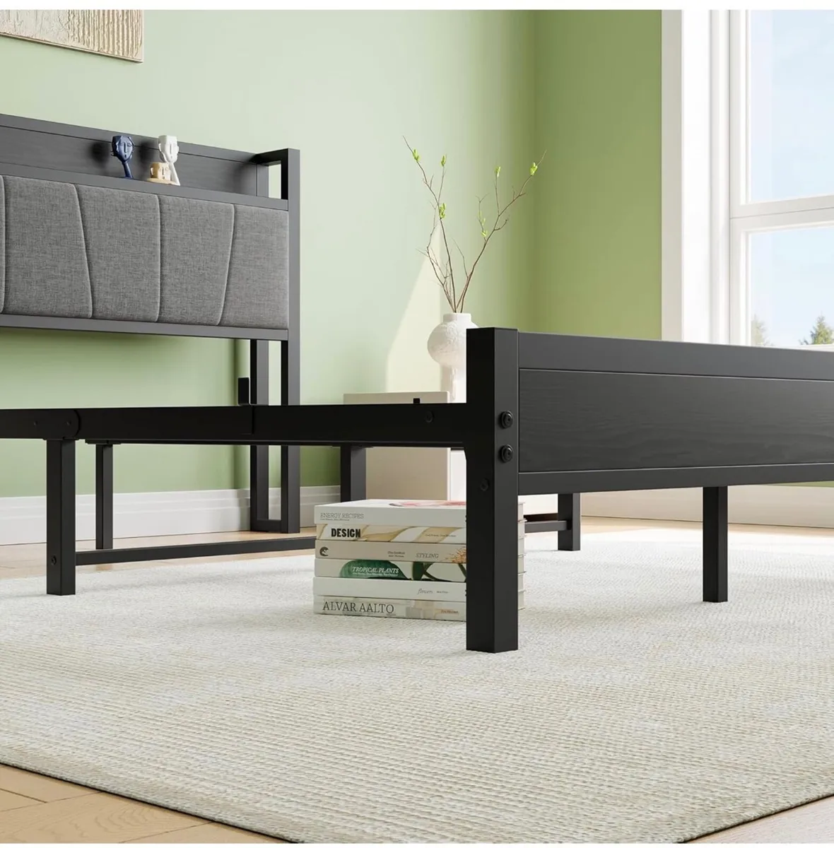 Double Bed Frames with Wooden Storage Headboard,He - Image 4