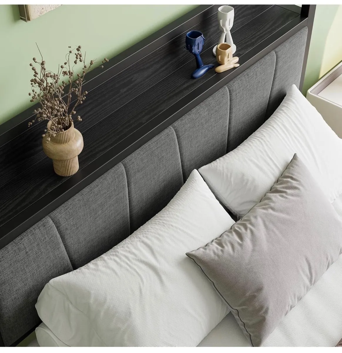 Double Bed Frames with Wooden Storage Headboard,He - Image 4