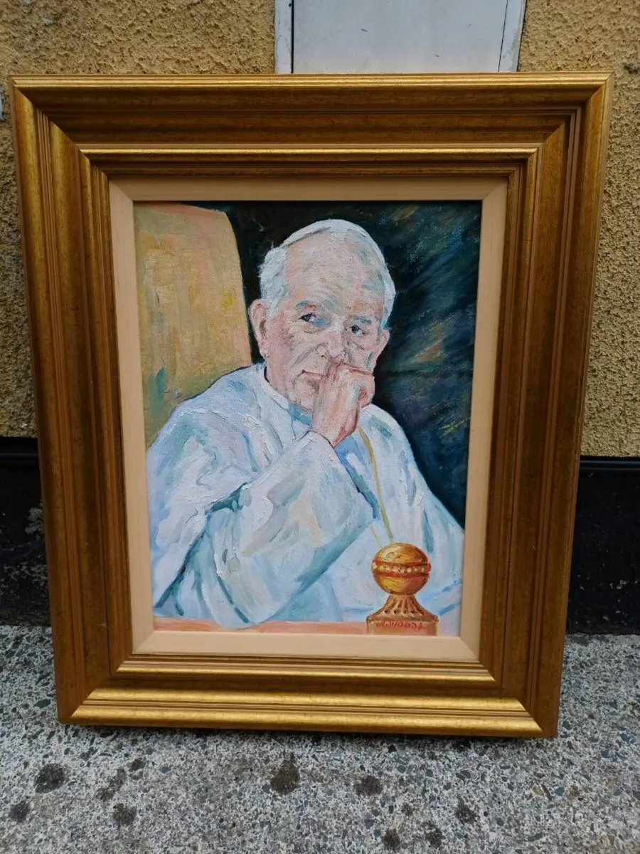 Vintage John Paul II Oil Painting - Image 1