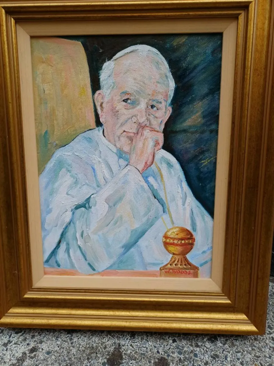 Vintage John Paul II Oil Painting - Image 2