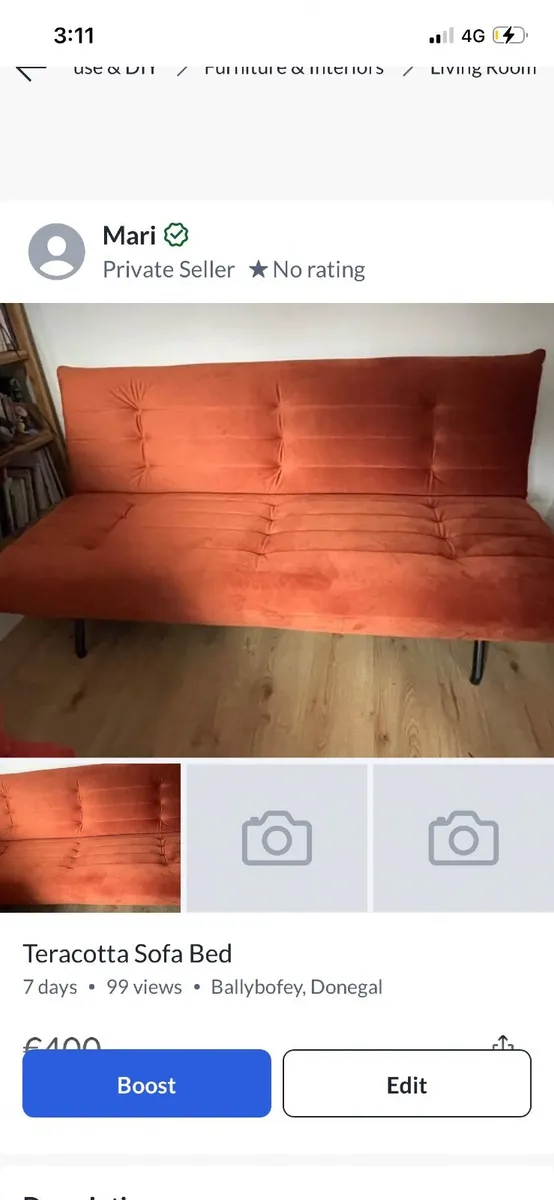 Teracotta Sofa Bed for Sale - Image 2